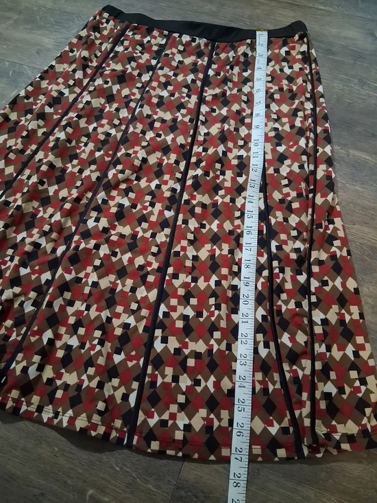 Robert Louis Geometric A-Line Skirt in Brown Red and Cream Flowy Sz Large - Picture 3 of 5